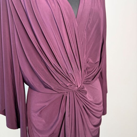 Misa Los Angeles Teget Twist Front Draped Mini Dress Bell Sleeves Plum Purple Si - Picture 10 of 14